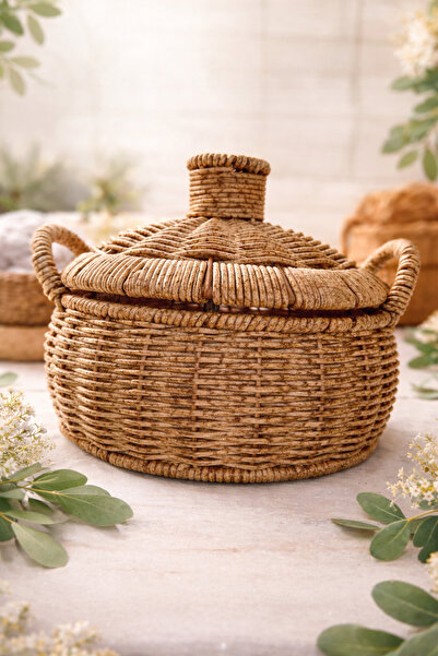 Lavandula سلة من القش على شكل وعاء (12 × 14)