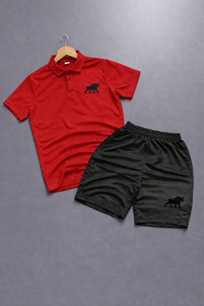 NOFLEN Polo Yaka Boğa Printed 2-Piece Shorts Set