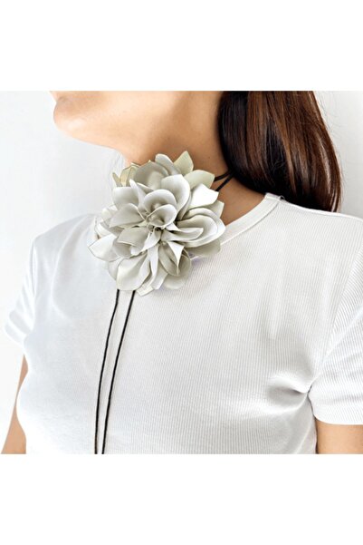 Shiklik Large Floral Choker Necklace - Women's Necklace with Satin Rose Detail