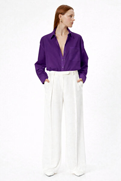 RAMİOR COLLECTION Women's Purple Linen Shirt – Comfortable Fit, Long Sleeves,...