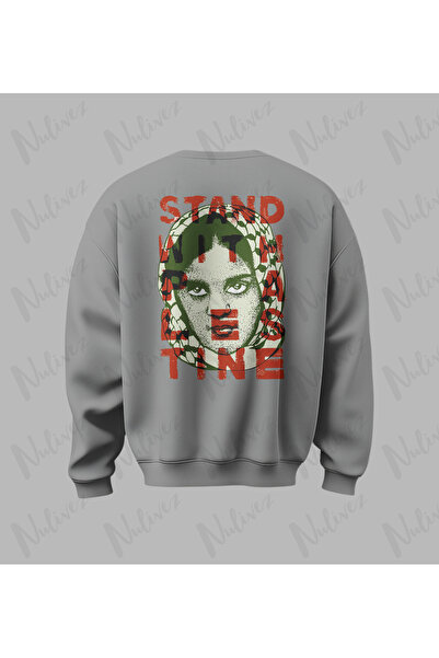 Nulivez Palestine Design Back Printed High Quality Unisex Oversized O Neck Sw...