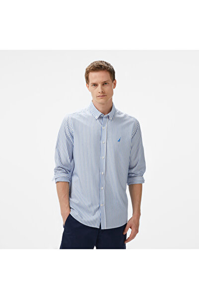 Nautica Erkek Mavi Classic Fit Çizgili Gömlek