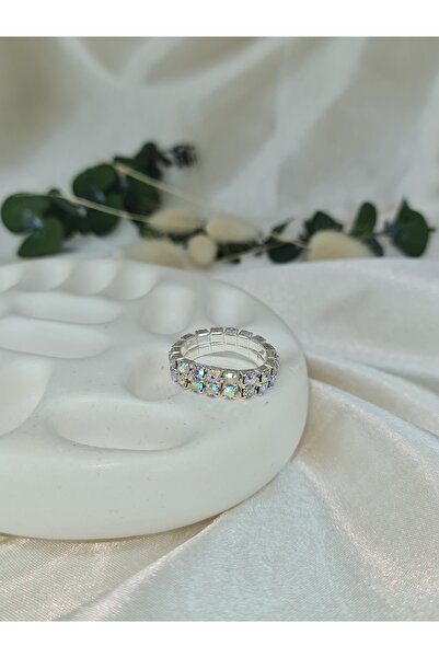 ZEYM COLLECTION Silver Color Shiny Zircon Stone Flexible Tamtur Ring – Adjust...