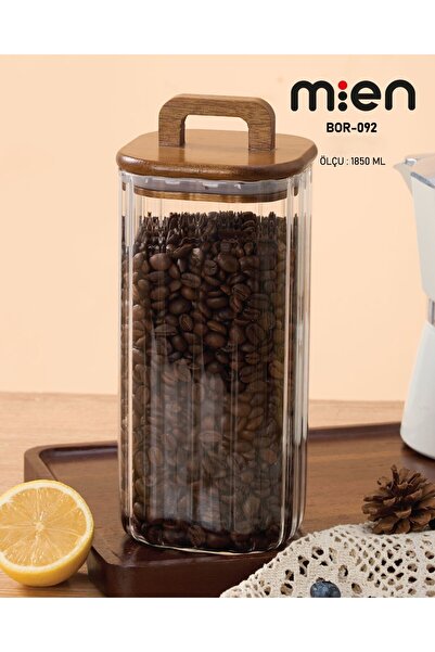 MİEN Acacia Square Vacuum Lid Striped Jar 1850ml