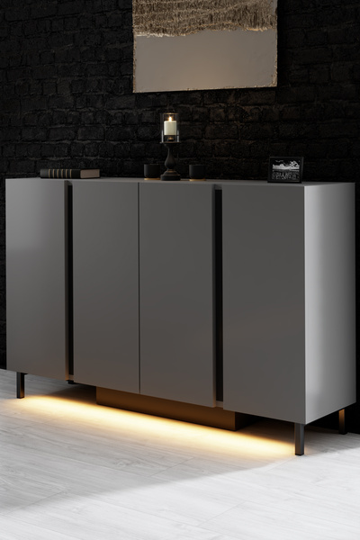 Modatte PARİS KONSOL LED IŞIKLI METAL AYAKLI MODERN ANTRASİT TV SEHPASI