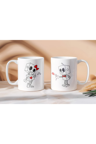Beramussa Two Mugs – Couple Robot Design Mugs – Gift for Lovers