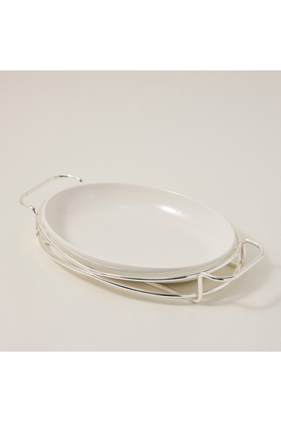 LA MESA Oval Plate With Stand Silver 12"