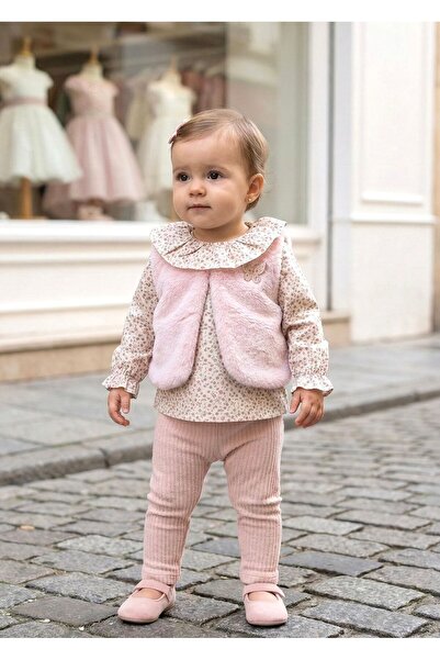 Miaras Baby Girl Baby Plush Vest Set Piece Set with Floral Pattern