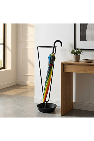 MOİRA Mat Siyah Metal Şemsiyelik 70 cm Minimal Dekoratif Ofis Kapı Önü Standı...