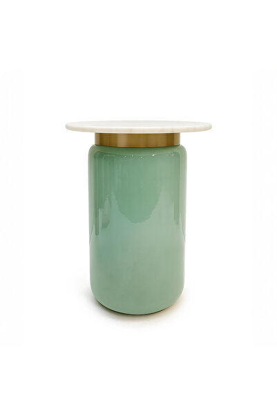 homez glass side table with marble top, green 55*48cm