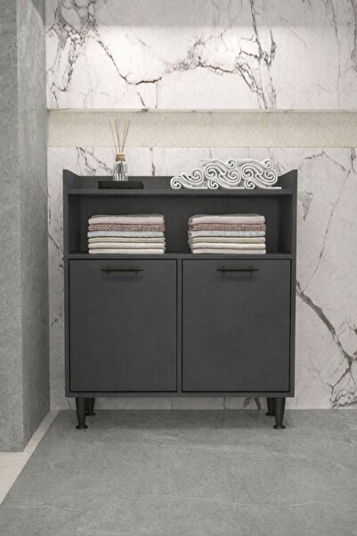 TETTO ELAGANTE KEZİİ (ANTRASİT) beyaz Ve Renkli 2 Sepetli Kirli Çamaşır Sepet...