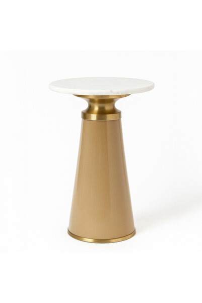 homez glass coffee table with marble top 30*51cm, beige