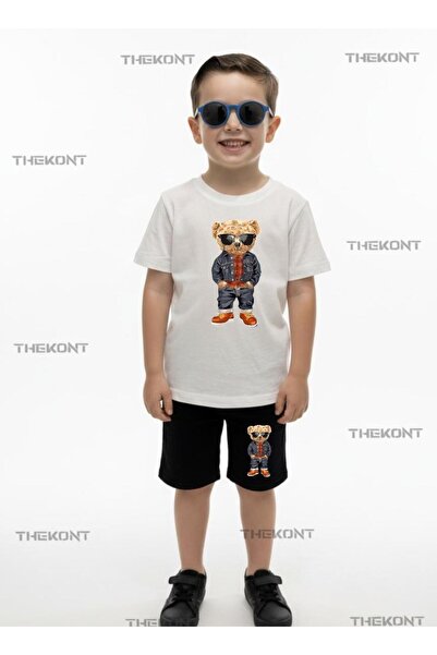 THEKONT SET PENTRU COPII - TRICOU CU PANTALONI SCURTĂ CU IMPRIMARE URȘ ÎN CĂM...