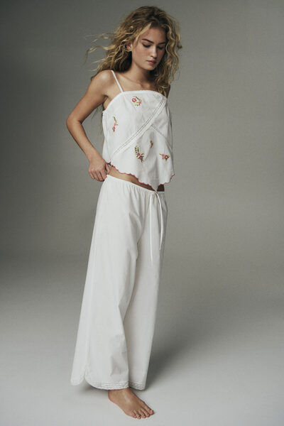 H&M Pamuklu ve İşlemeli Pijama Takımı