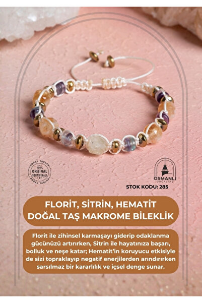 OSMANLI DOĞAL TAŞ Certified Fluorite, Citrine, Hematite Natural Stone Macrame...