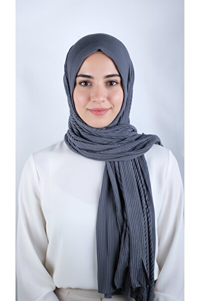 Helium Scarves Gri Pamuklu Piliseli Pratik Penye Şal Hijab Kadın Tesettür
