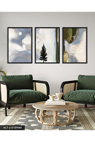 Evinemoda Artă modernă minimalistă, tablou înrămat în lemn, 3 piese, ACT