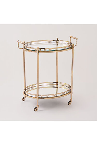 homez 2 tier metal bar cart, gold 80*51*88 cm