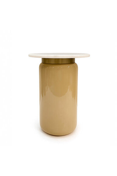 homez glass side table with marble top, beige 55*48cm