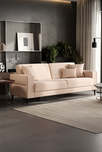 Enza Home Briza Plus 3'lü Yataklı Koltuk, Kadife Dokulu - Şeker Pembesi