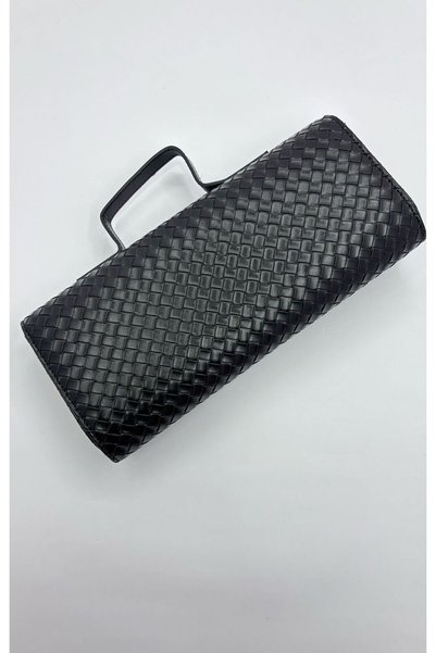 By EDUU Siyah Örgü Desenli Kadın El Ve Omuz Çantası - Askılı Portföy Clutch Çanta