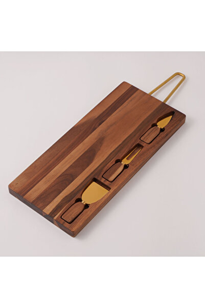 Alberto acacia wood cheese board set with metal handle 58.6*20.3*2.5 cm