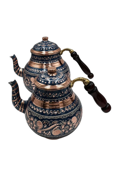 Generic Handmade Turkish Tea Pot Set with Extra Lid – Upper and Lower Pots, C...