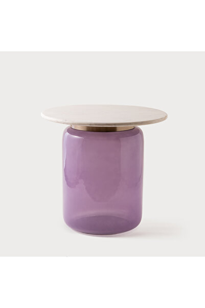 homez glass side table with marble top 51*47cm, lilac