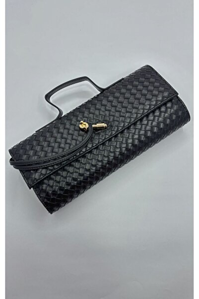 By EDUU حقيبة يد وكتف نسائية بنمط محبوك بني - حقيبة كلاتش بحزام