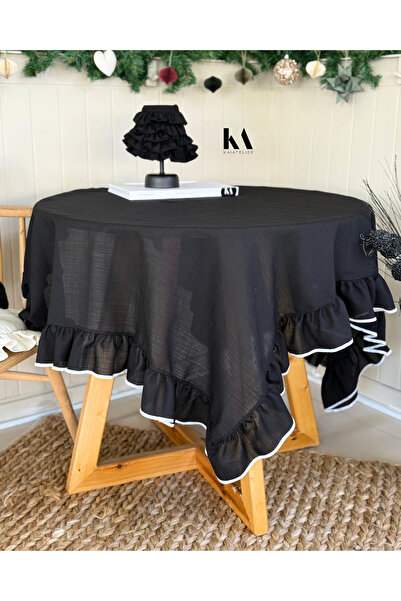 KaiAtelier Shine Fırfırlı Keten Nakış Detaylı Masa Örtüsü 180x280cm