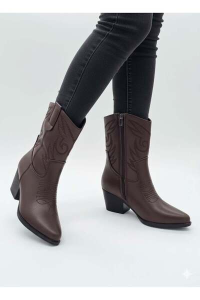 Luvesta Western Cowboy Boots Faux Leather Bitter Brown