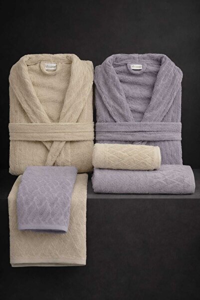 TİTANEV Luna 10 Piece Bathrobe Set Bathrobe - Head Towel - Bath Towel