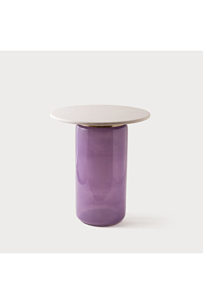 homez glass side table with marble top, lilac 55*48cm