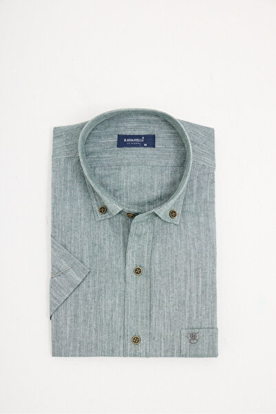RAVANELLI Мъжка риза с къс ръкав, класическа яка, копчета, памук, ленен вид, ...