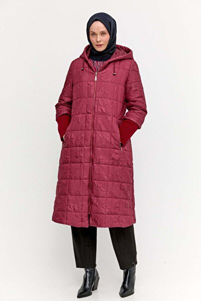 Setrms Kapüşonlu Çiçek Desenli Kapitone Kaban