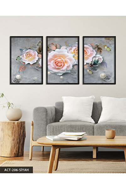 Evinemoda Перла и роза 3-частна картина с дървена рамка ACT