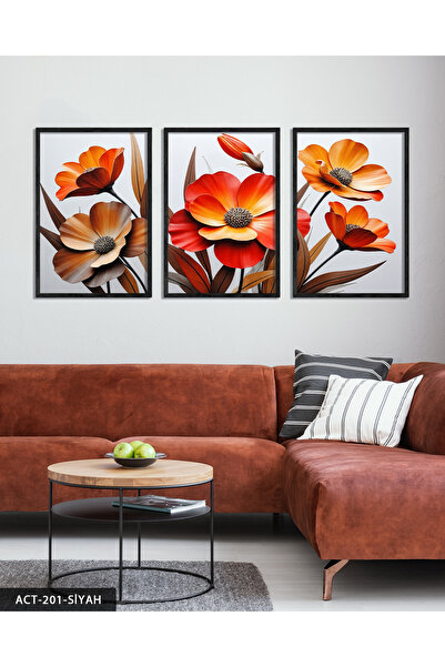 Evinemoda Teksturirano Pogleda Crveni cvet 3-dijelna slika u drvenom okviru ACT
