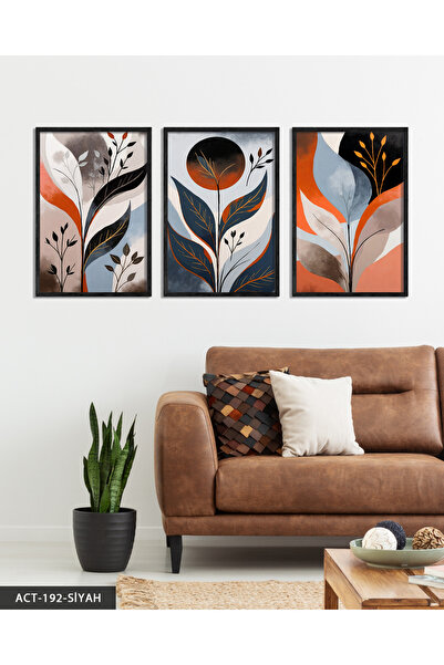 Evinemoda Apstraktna slika sa lišćem, 3 dela, u drvenom okviru