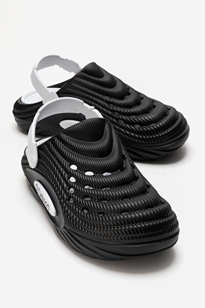 CCWAY AYAKKABI Straw Patterned Sabo Men's Slippers Black White