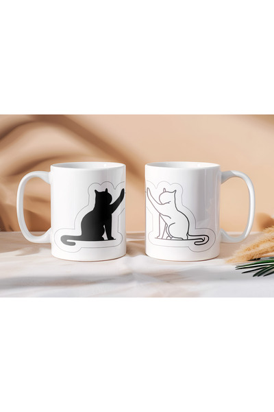 Beramussa Two Mugs – Double Cat Lover Couple Design Mugs – Gift for Lover
