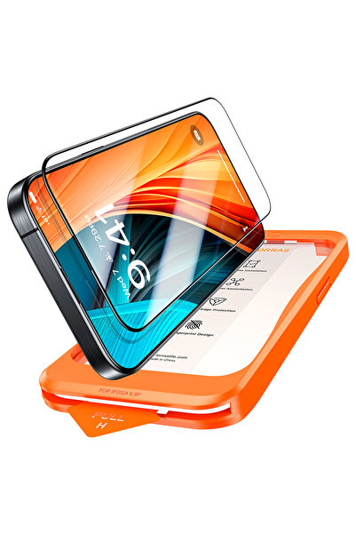 TORRAS Folie sticla iPhone 16 GlassGo Install Master, negru