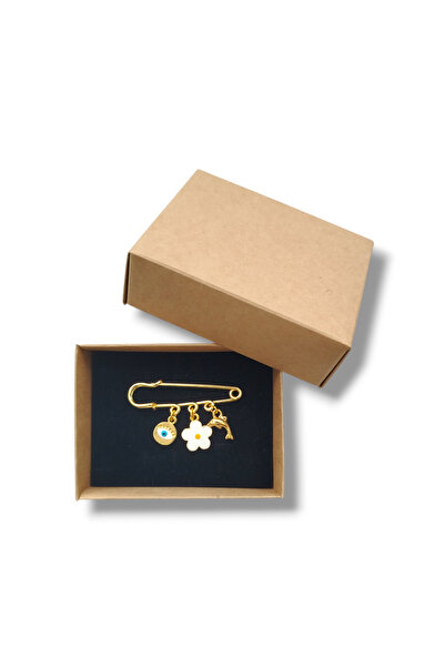 STE Papatya Charm Detaylı Altın Renk İskoç İğnesi Broş – Nazar Göz, Balık Fig...