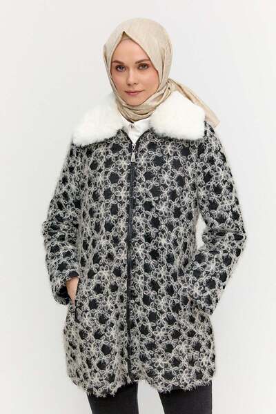 Setrms Çiçek Desenli Suni Kürklü Kaban