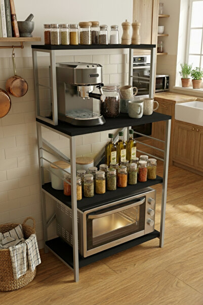 Boss Group Çok Amaçlı Mutfak Rafı Mikrodalga Mini Fırın Standı Metal Ayaklı K...