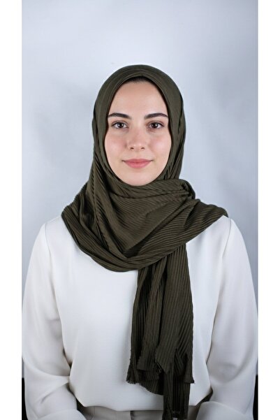 Haki Pamuklu Piliseli Pratik Penye Şal Hijab Kadın Tesettür