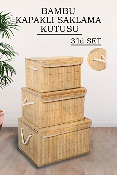 h homerest Set of 3 Bamboo Lid Storage Boxes – Multi-Purpose Decorative Organ...
