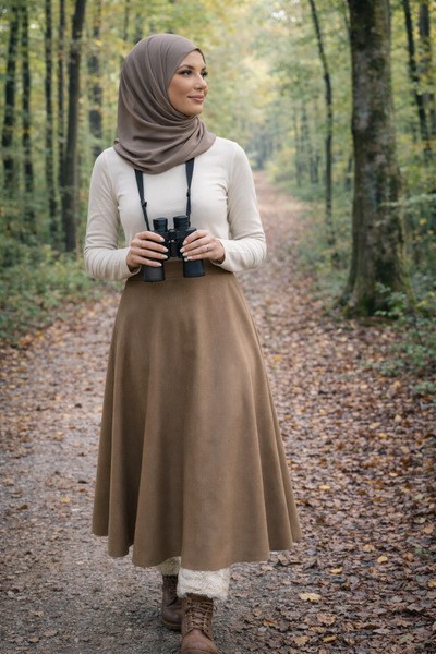 DeChival تنورة طويلة من جلد الغزال من وينمودا - متوافقة مع الملابس المحجبة - ...