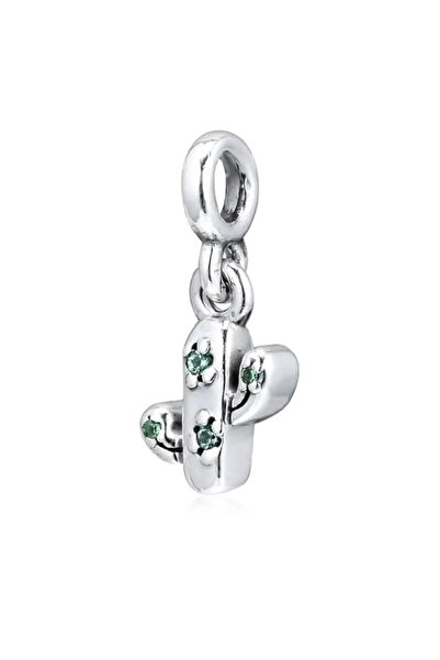 Fubena Me Series Green Stone Cactus Dangle Silver Charm