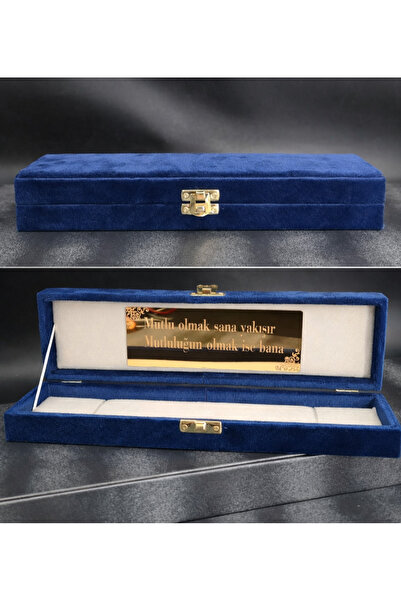 Tesbih-i Hazır Tesbihçilik Premium Kişiye Özel İsimli Mavi Kadife Kutu