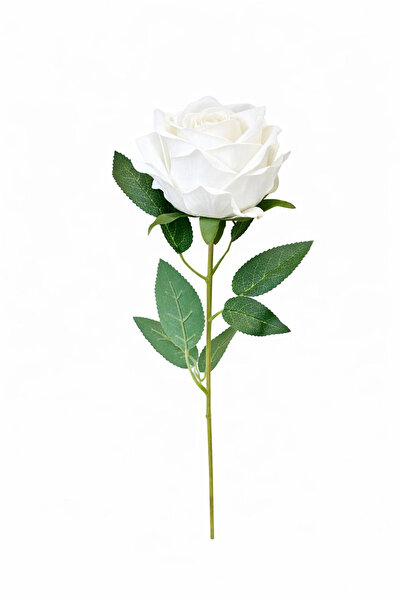 OEM Trandafir artificial alb pur cu petale și frunze catifelate, 46 cm, de în...